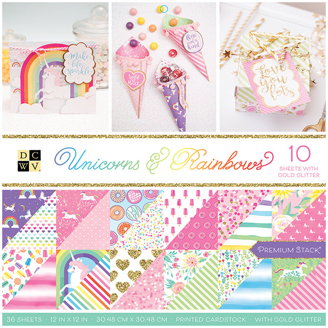 Unicorns & Rainbows Gold Glitter Paper 12" / Block de Papel Doble Cara Unicornios y Arcoirirs