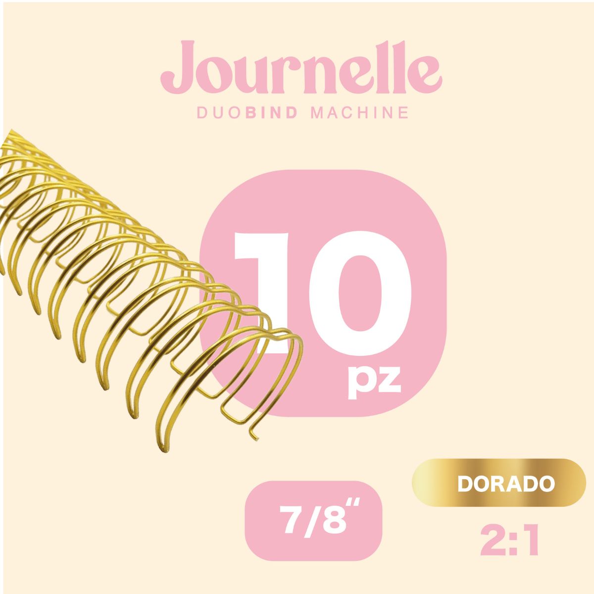 10 Espirales Metálicos Journelle Dorado Claro 7/8” Arillos para Engargolar Angie Guerra &amp; Hobbees