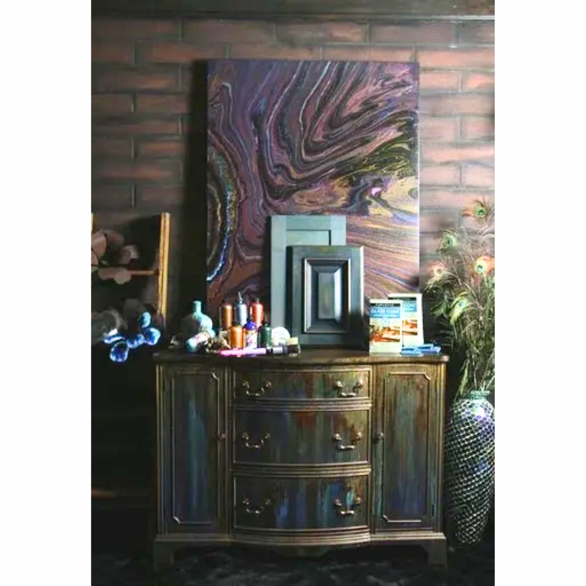 Sparkling Wood Stain &amp; Glaze Metallic Poseidon / Tinta y Esmalte Multi Superficies Pintura y Medios Mixtos Unicorn Spit