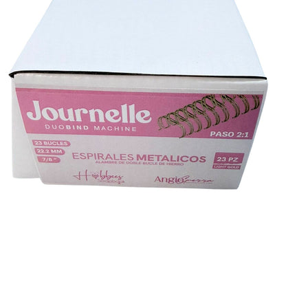 23 Espirales Metálicos Journelle Dorado Claro 7/8” Arillos para Engargolar Angie Guerra &amp; Hobbees