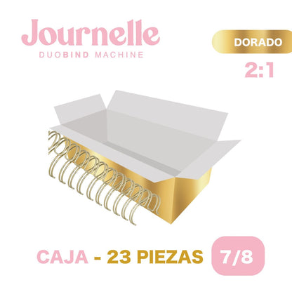 23 Espirales Metálicos Journelle Dorado Claro 7/8” Arillos para Engargolar Angie Guerra &amp; Hobbees