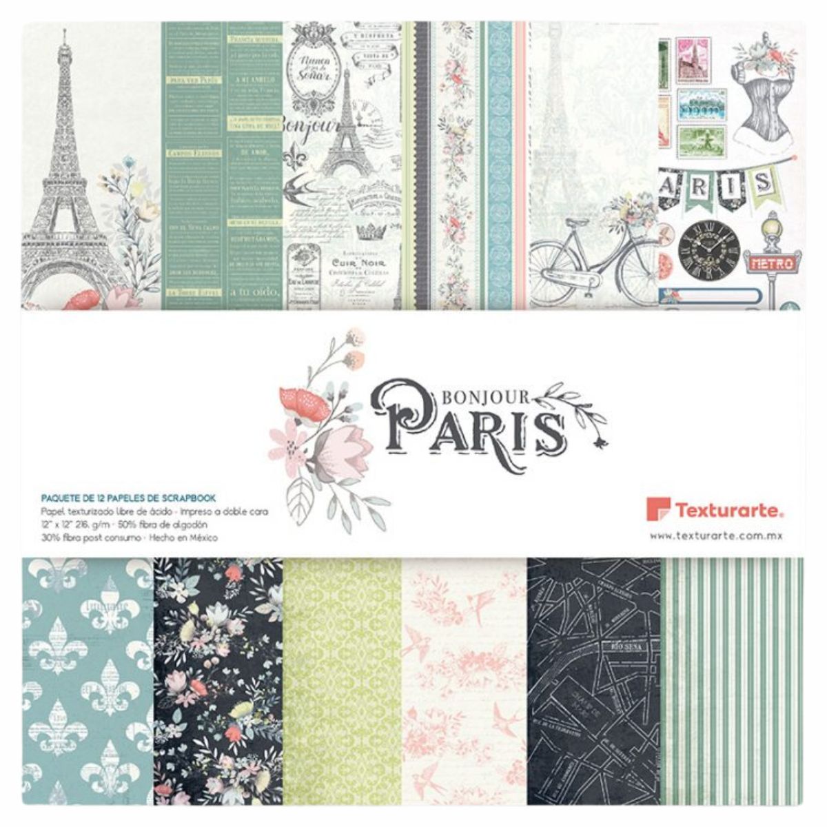Pad de 12 Hojas doble Vista Bonjour París Descontinuado Texturarte