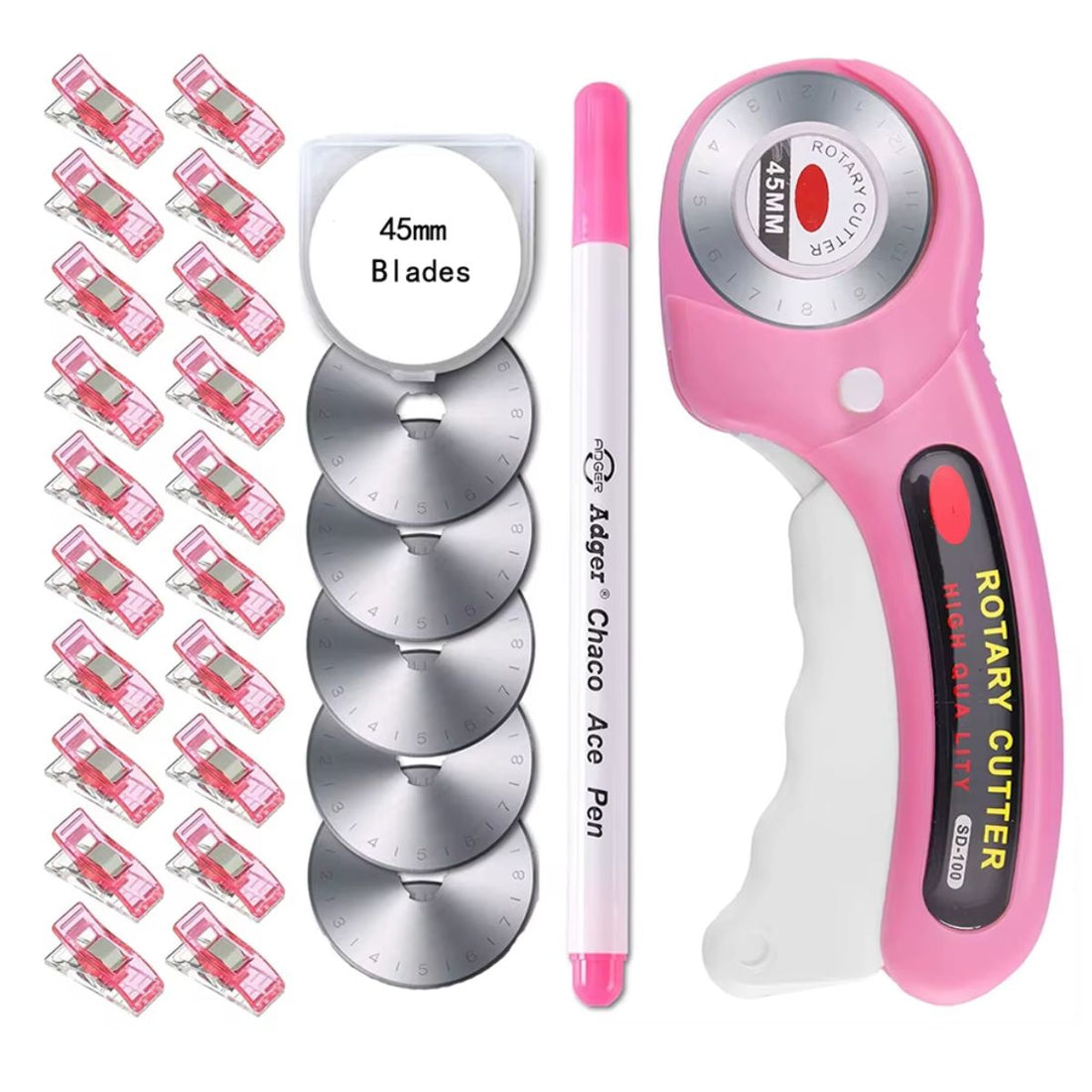Cortador Giratorio para Telas Rosa con Repuestos, Pinzas y Marcador de Tela Tijeras / Cutters Hobbees