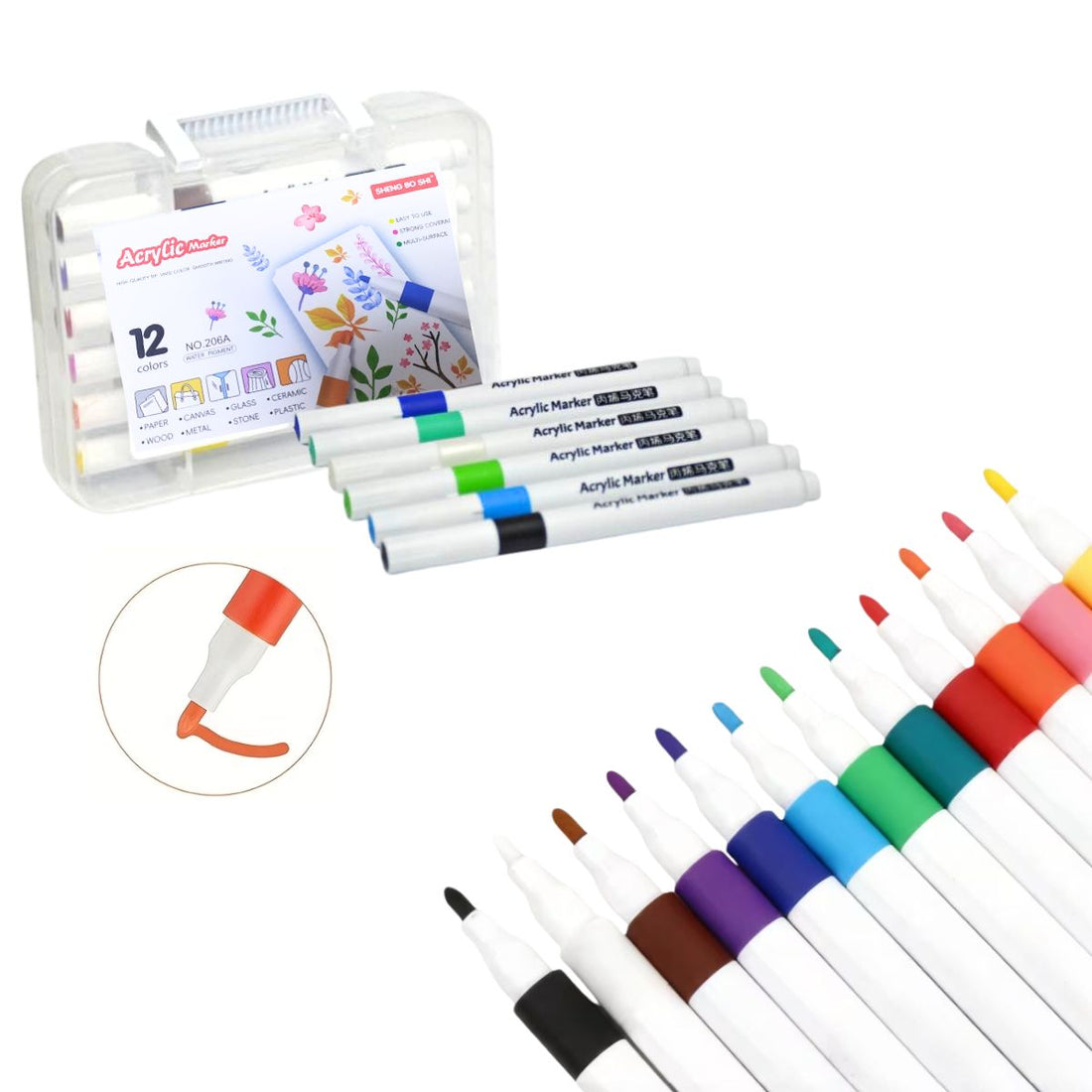 Set Marcadores Acrílicos Con Estuche Colores y Plumones Hobbees