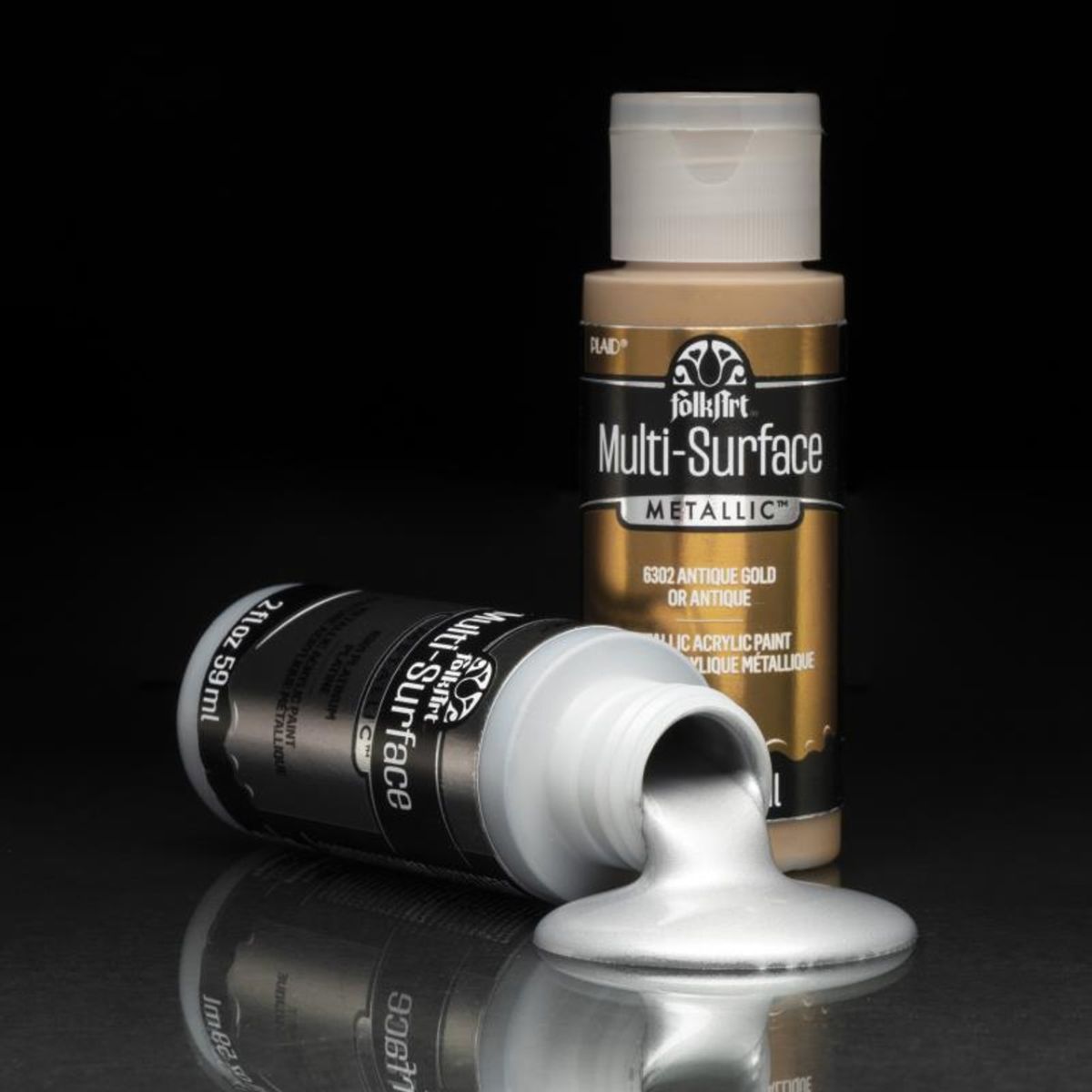 Americana Multi-Surface Metallic Acrylic Paint Silver / Pintura Multisuperficies Plata Metálico Acrìlicos DecoArt