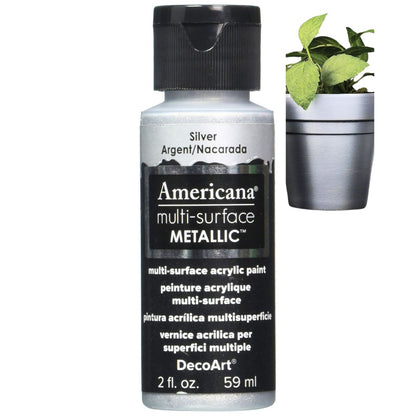 Americana Multi-Surface Metallic Acrylic Paint Silver / Pintura Multisuperficies Plata Metálico Acrìlicos DecoArt