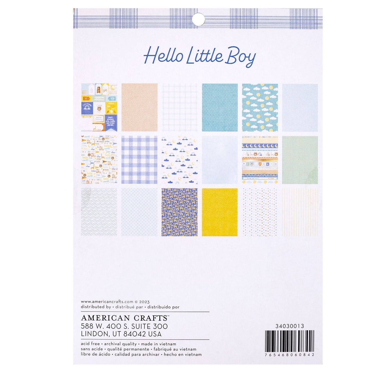 Hello Little Boy Paper Pad 6" / Block Papel Hola Pequeño Papel American Crafts