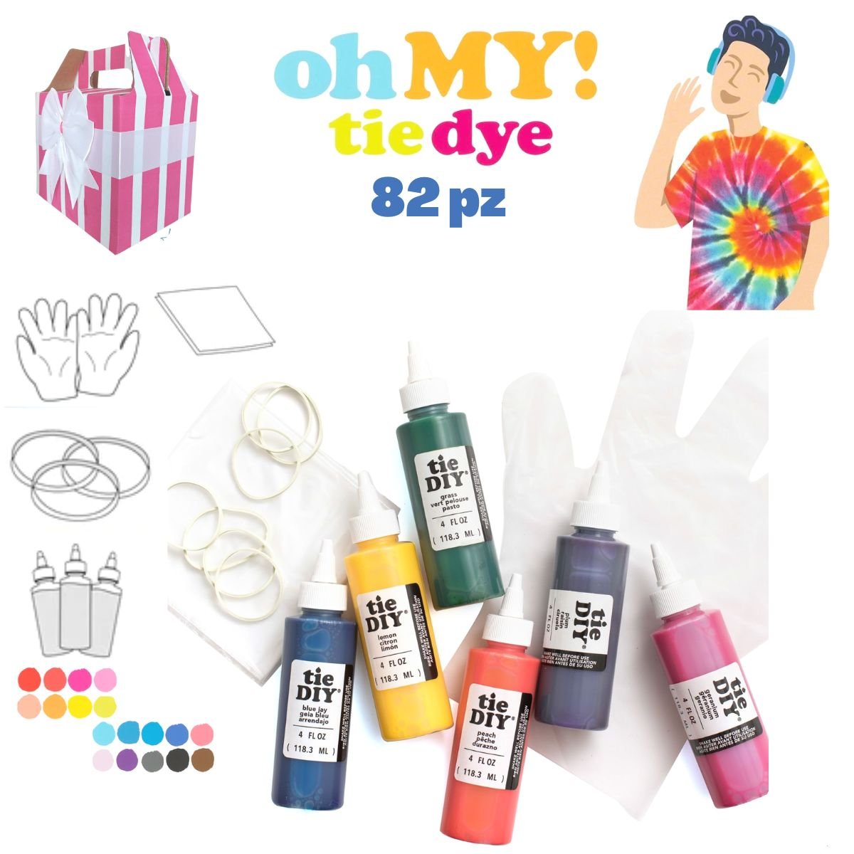 82pz Kit Pintura Teñido Anudado Tie Dye Ropa Tela Batik – Hobbees
