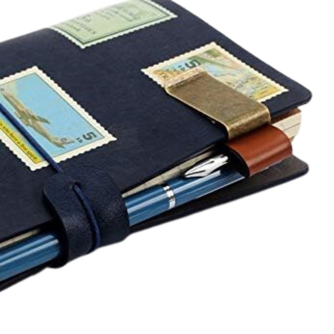 Sujeta Bolígrafos de Piel Sintética Café y Acero Dorado Regalos Hobbees