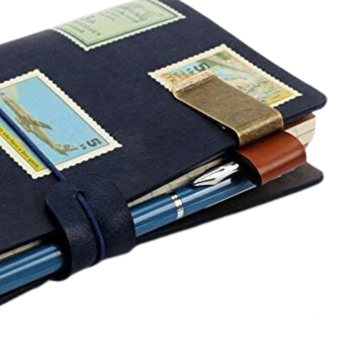 Sujeta Bolígrafos de Piel Sintética Café y Acero Dorado Regalos Hobbees