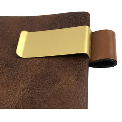 Sujeta Bolígrafos de Piel Sintética Marrón y Dorado Regalos Hobbees