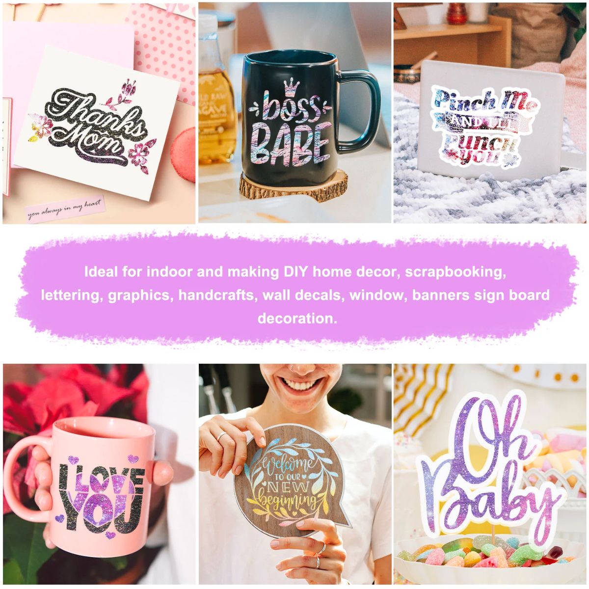 Glitter Brush Vinyl Sheets Pack / 9 Hojas de Vinil Glitter Estampado Viniles Teckwrap