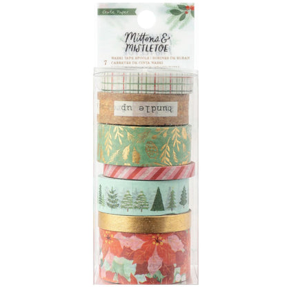 7 Mittens and Mistletoe Washi Tape / 7 Cintas Adhesivas Washi de Baja Adhesión Descontinuado Crate Paper