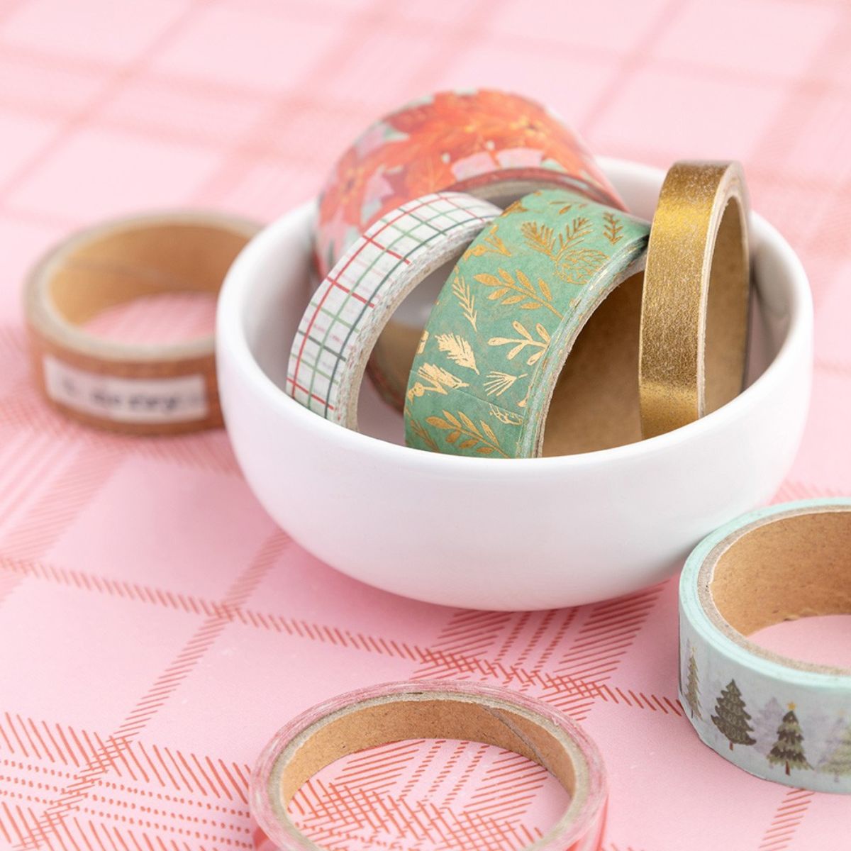 7 Mittens and Mistletoe Washi Tape / 7 Cintas Adhesivas Washi de Baja Adhesión Descontinuado Crate Paper