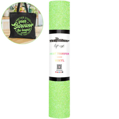 Fancy Glitter HTV Neon Green / Vinil Termoadhesivo Diamantina Elegante Verde Neon Viniles Teckwrap