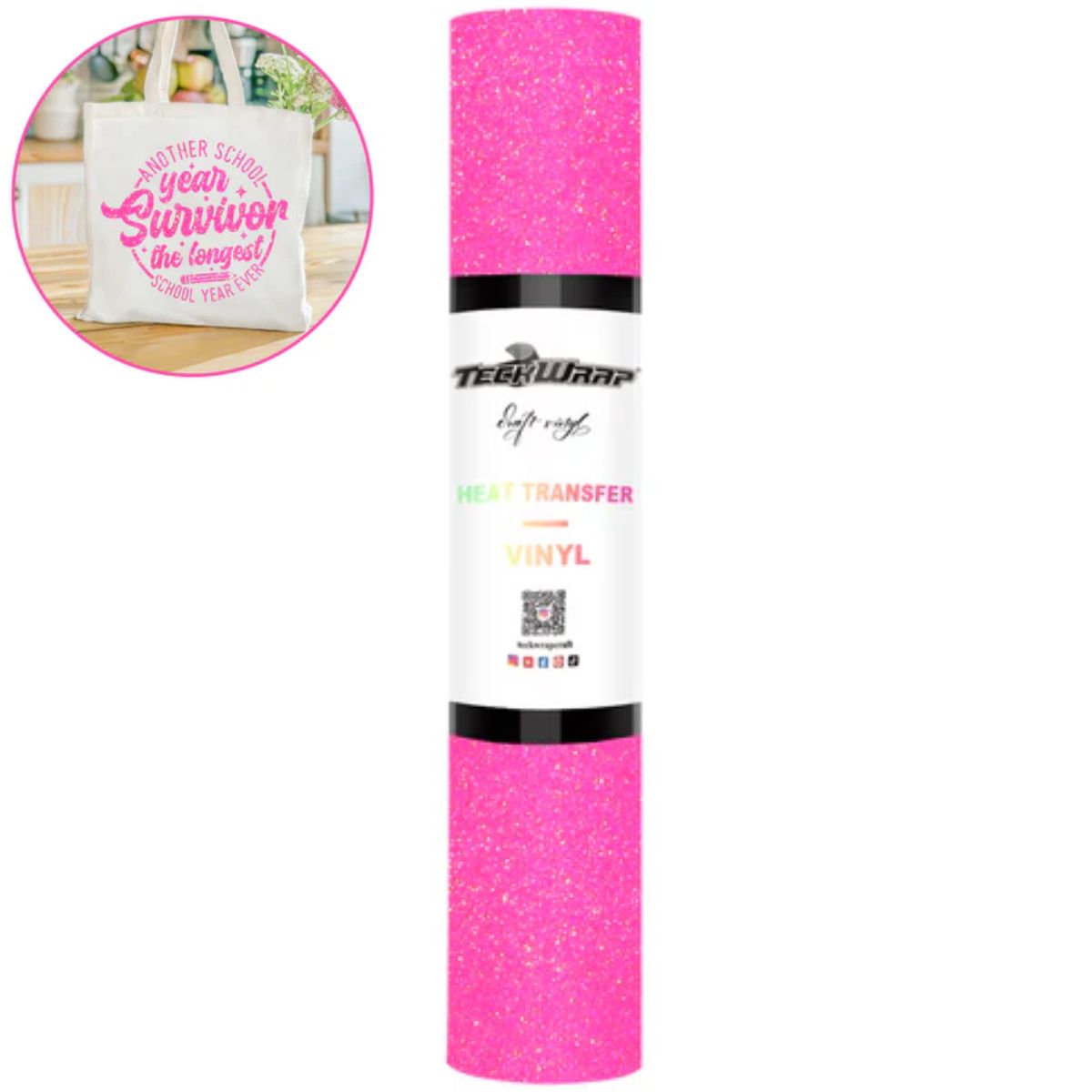 Fancy Glitter HTV Neon Pink / Vinil Termoadhesivo Diamantina Elegante Rosa Neon Viniles Teckwrap