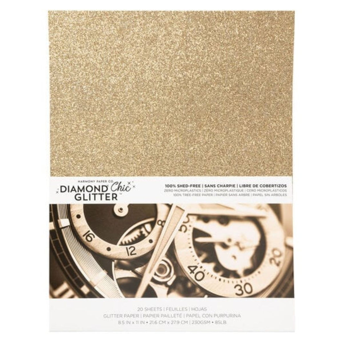 Diamond Chic Glitter Cardstock / 20 Hojas Cartulina Glitter T. Carta Oro Rosa Papel Harmony Paper