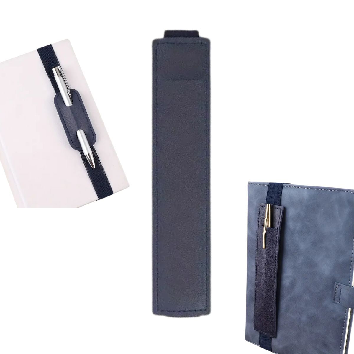 Sujeta Bolígrafos Con Elástico de Piel Sintética Azul Marino Encuadernacion Hobbees