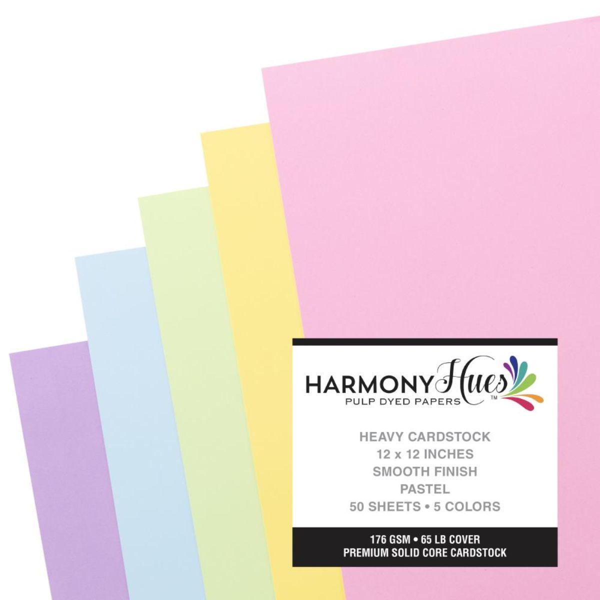 Pastel Cardstock 12&quot; / 50 Hojas Cartulina Premium Colores Pastel 30.5 cm Papel Harmony Paper