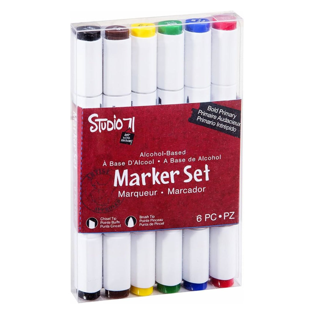 Studio 71 Alcohol Brush Markers Bold Primary / Marcadores de Alcohol Tonos Primarios Colores y Plumones Darice