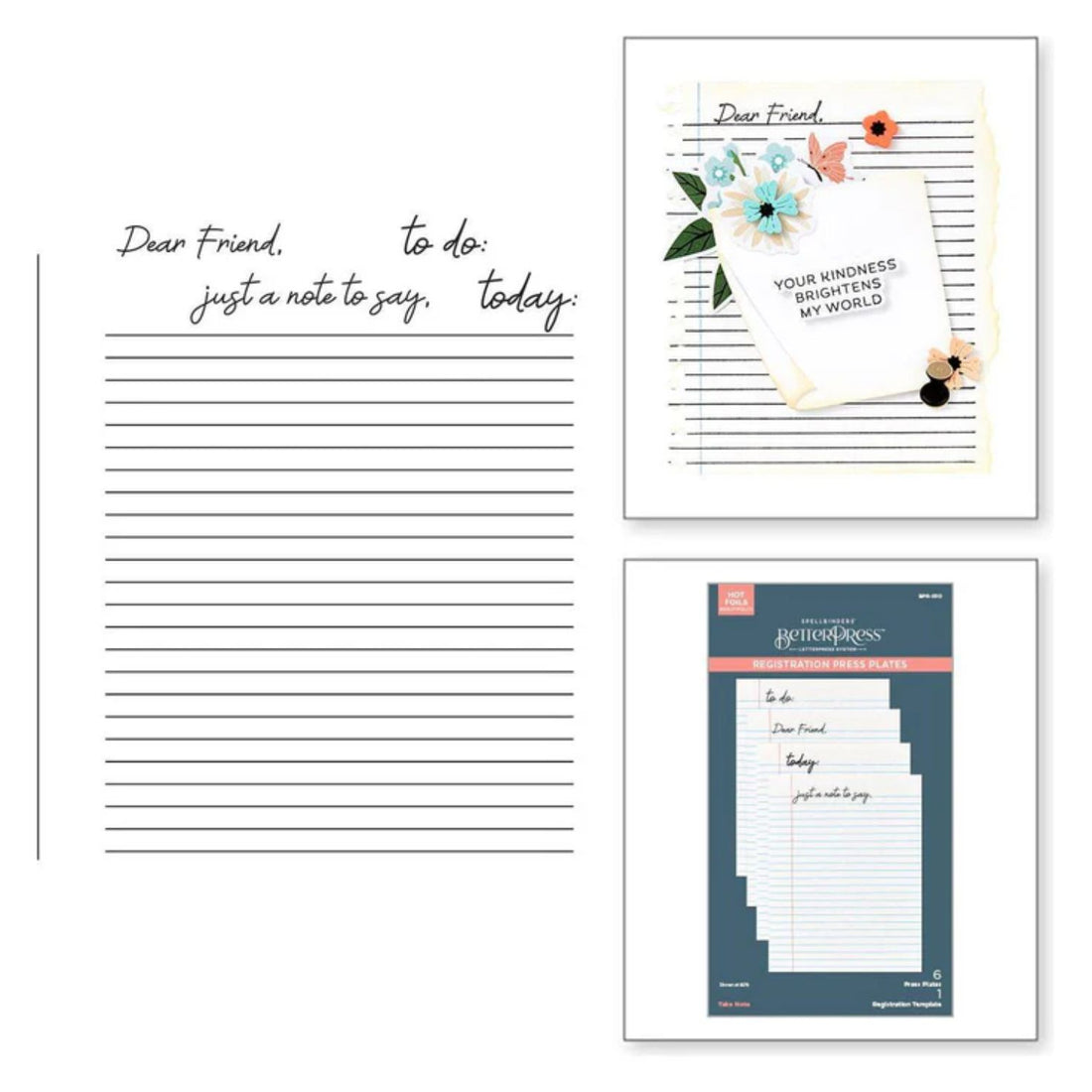 Take Note Registration Press Plates / Placa para Estampado y Grabado Notas Accesorios para Suajadoras Spellbinders