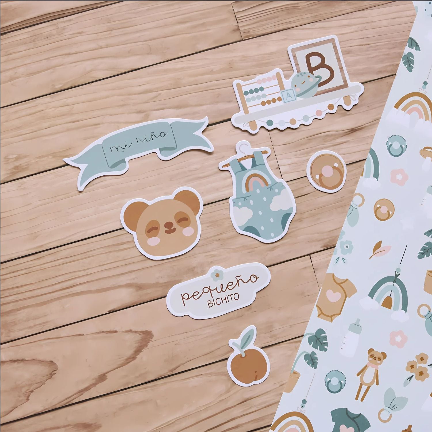 Baby Bloom Colection Chipboard Cuts / Recortes Aglomerado Niño Adornos / Embellishments Mintopía