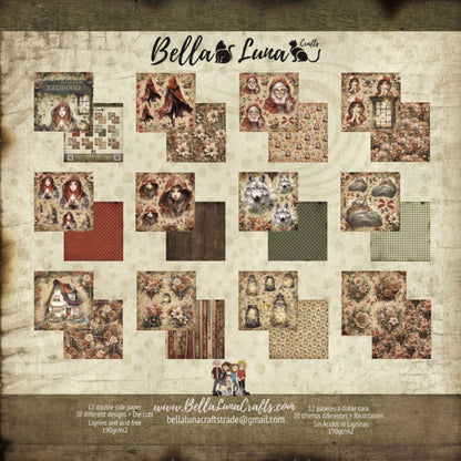 Paquete 12 Papeles Caperucita Roja Recortes 8x8" Papel Bellaluna Crafts