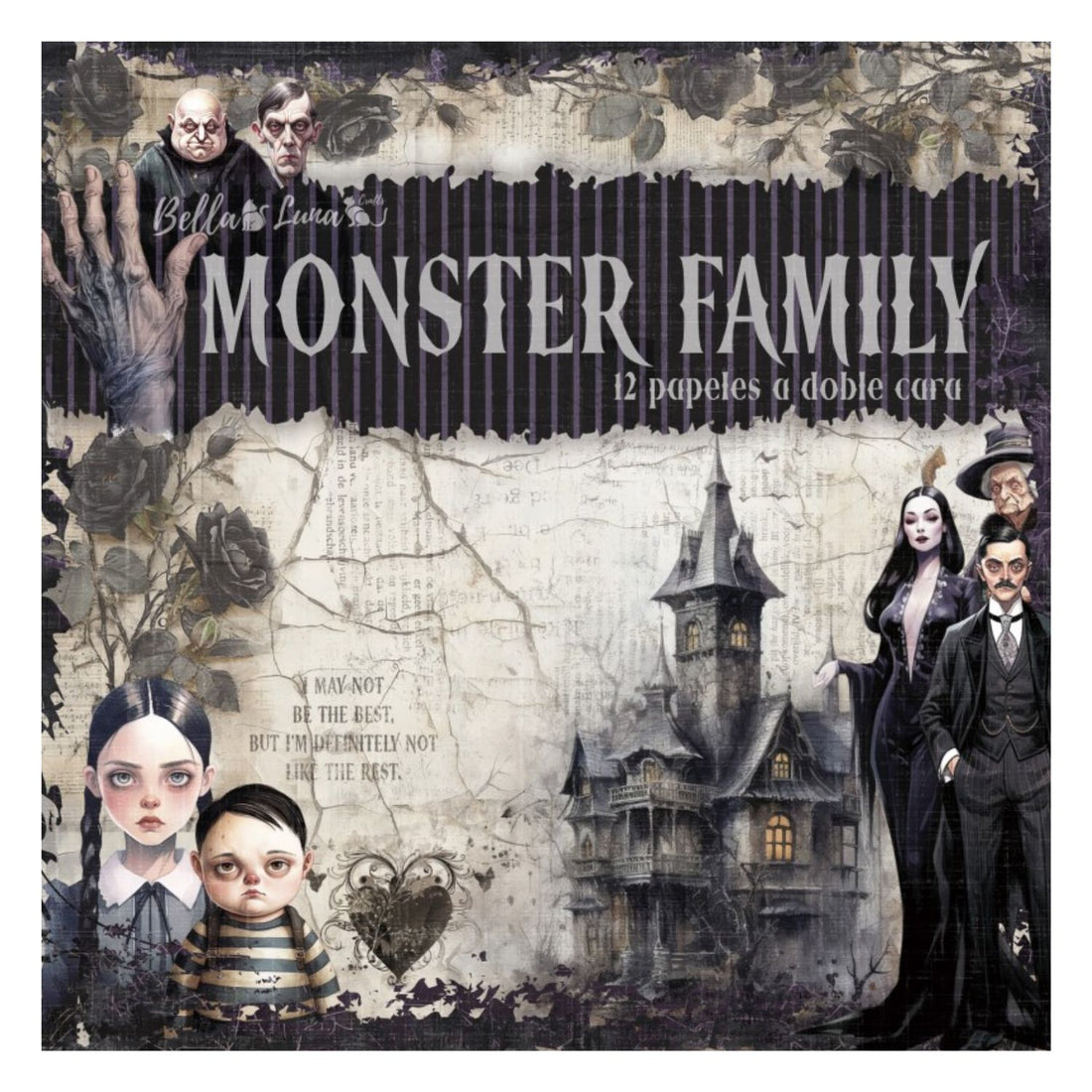 Paquete 12 Papeles Monster Family Recortables 8x8" Papel Bellaluna Crafts