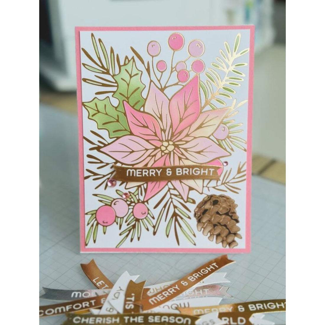 Full Bloom Poinsettia Hot Foil Plate &amp; Stencil Bundle / Suaje Plantillas Nochebuena Corte Dados de Corte / Suajes / Troqueles Spellbinders