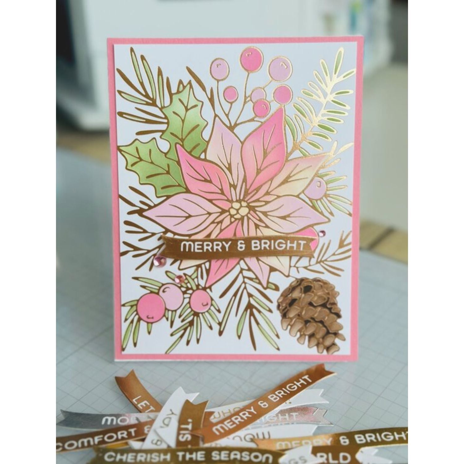 Full Bloom Poinsettia Hot Foil Plate &amp; Stencil Bundle / Suaje Plantillas Nochebuena Corte Dados de Corte / Suajes / Troqueles Spellbinders