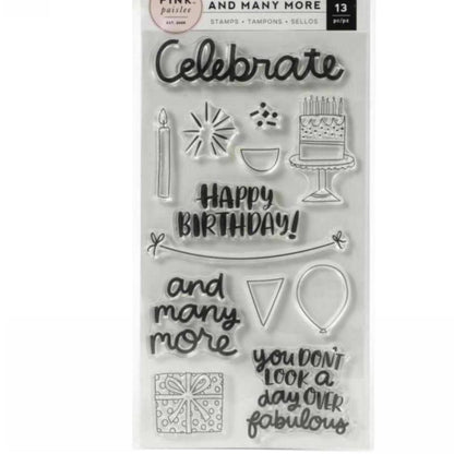 And Many More Clear Acrylic Stamps / Sellos de Polímero Cumpleaños Descontinuado Pink Paislee