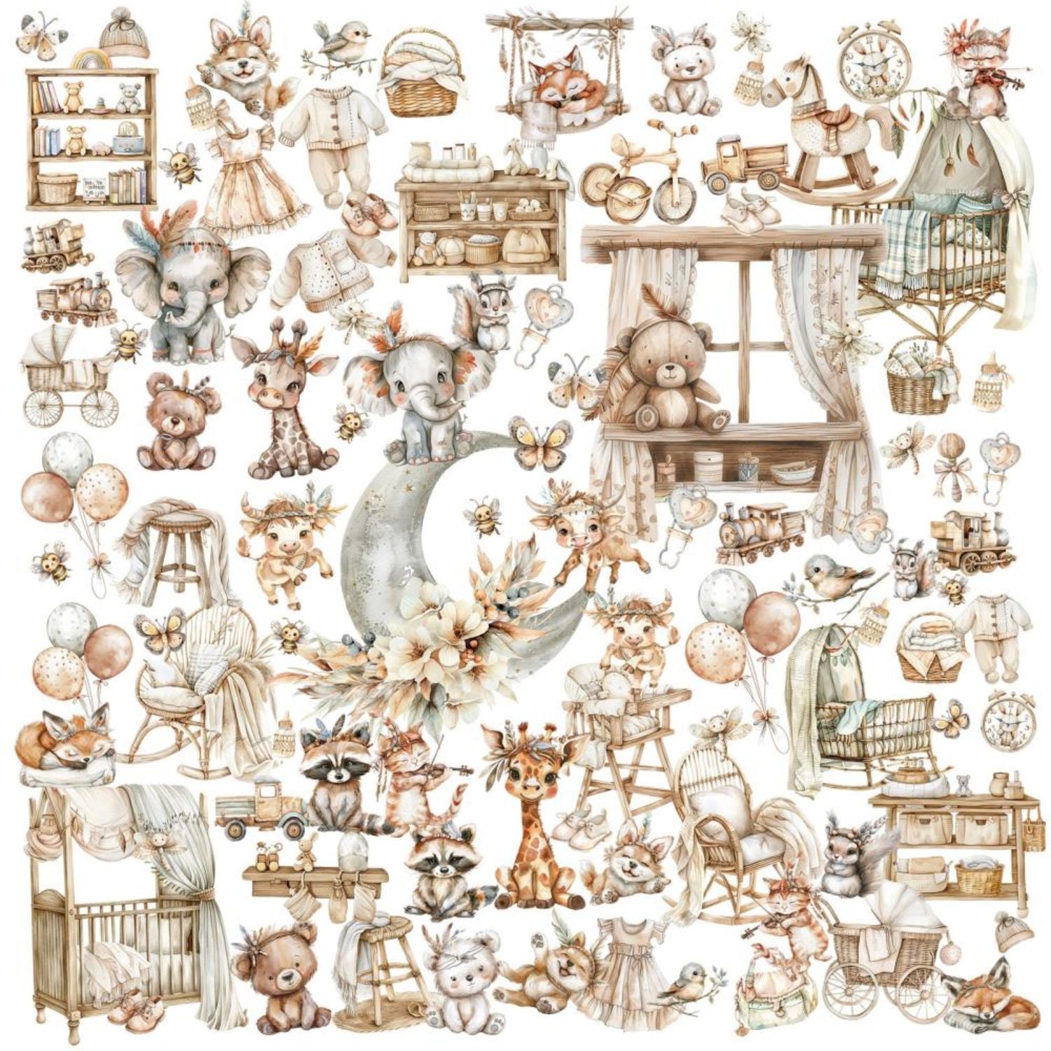Collection Little Dreamer Laser Cut Outs / Recortes Laser Neutros Pequeño Soñador Adornos / Embellishments 49 and Market
