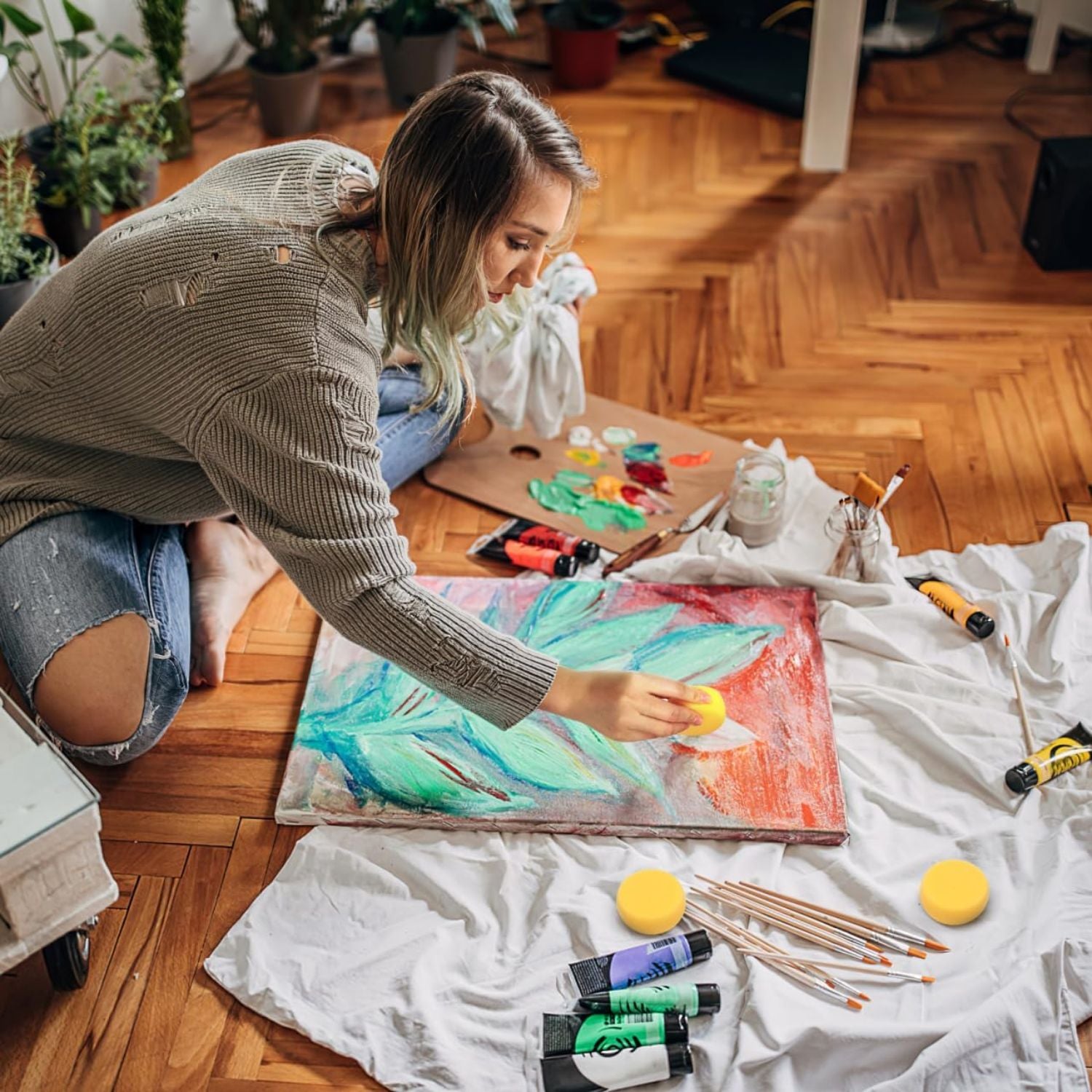 2 Esponjas Redondas Para Aplicar Pintura Pinceles y Brochas Hobbees