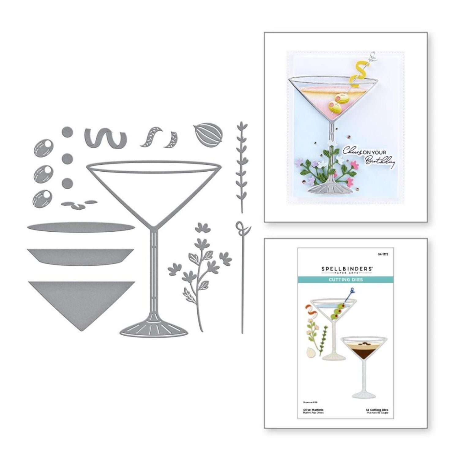 Olive Martinis Etched Dies Happy Hour / Suaje Grabado Martinis Hora Feliz Dados de Corte / Suajes / Troqueles Spellbinders