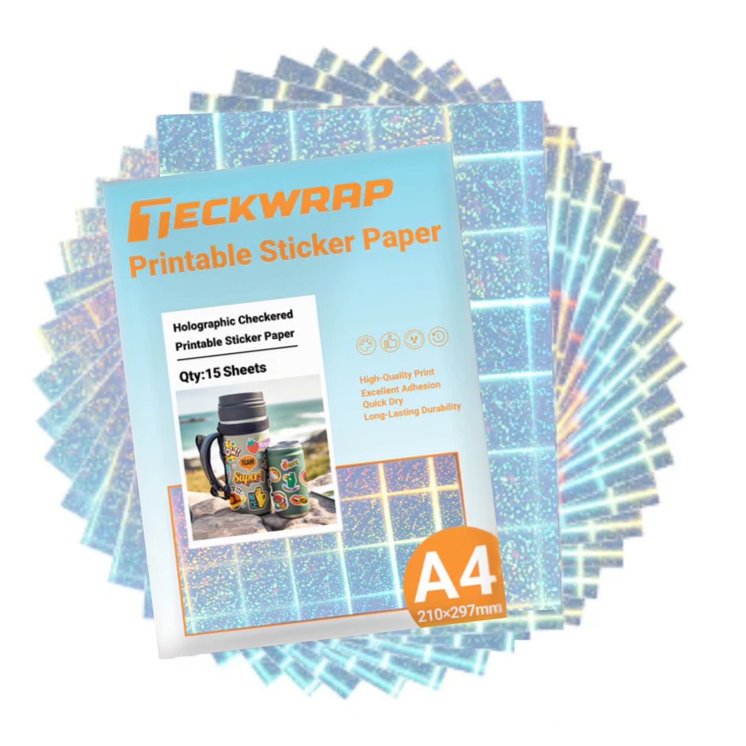 Holo Checkered Inkjet Printable Sticker Vinyl / 15 Hojas de Vinilo Adhesivo Imprimible Holográfico Cuadros Viniles Teckwrap