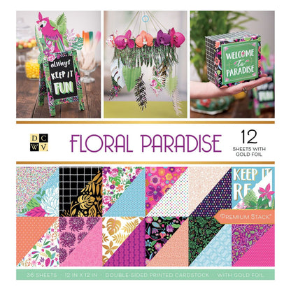 Floral Paradise Cardstock Stack 12" / Paquete Cartulina Floral Con Foil Dorado Papel DCWV