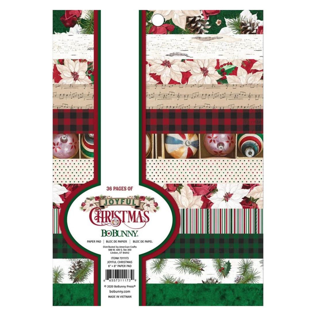 Joyful Christmas Paper Pad Stack 6x8&quot; / Block Hojas Feliz Navidad Papel BoBunny