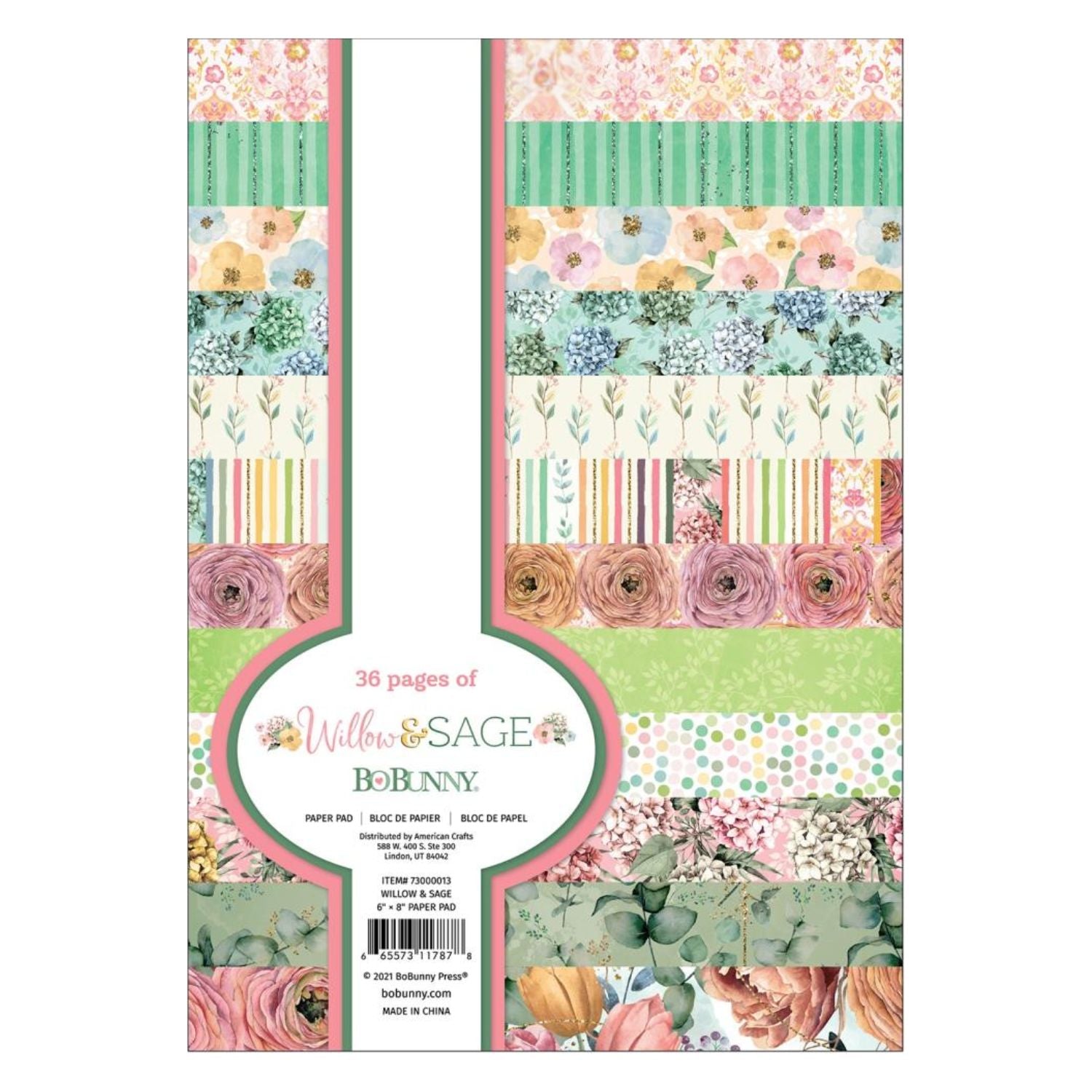 Willow &amp; Sage Paper Pad Stack 6x8" / Block Hojas Flores Sauce Y Salvia Papel BoBunny