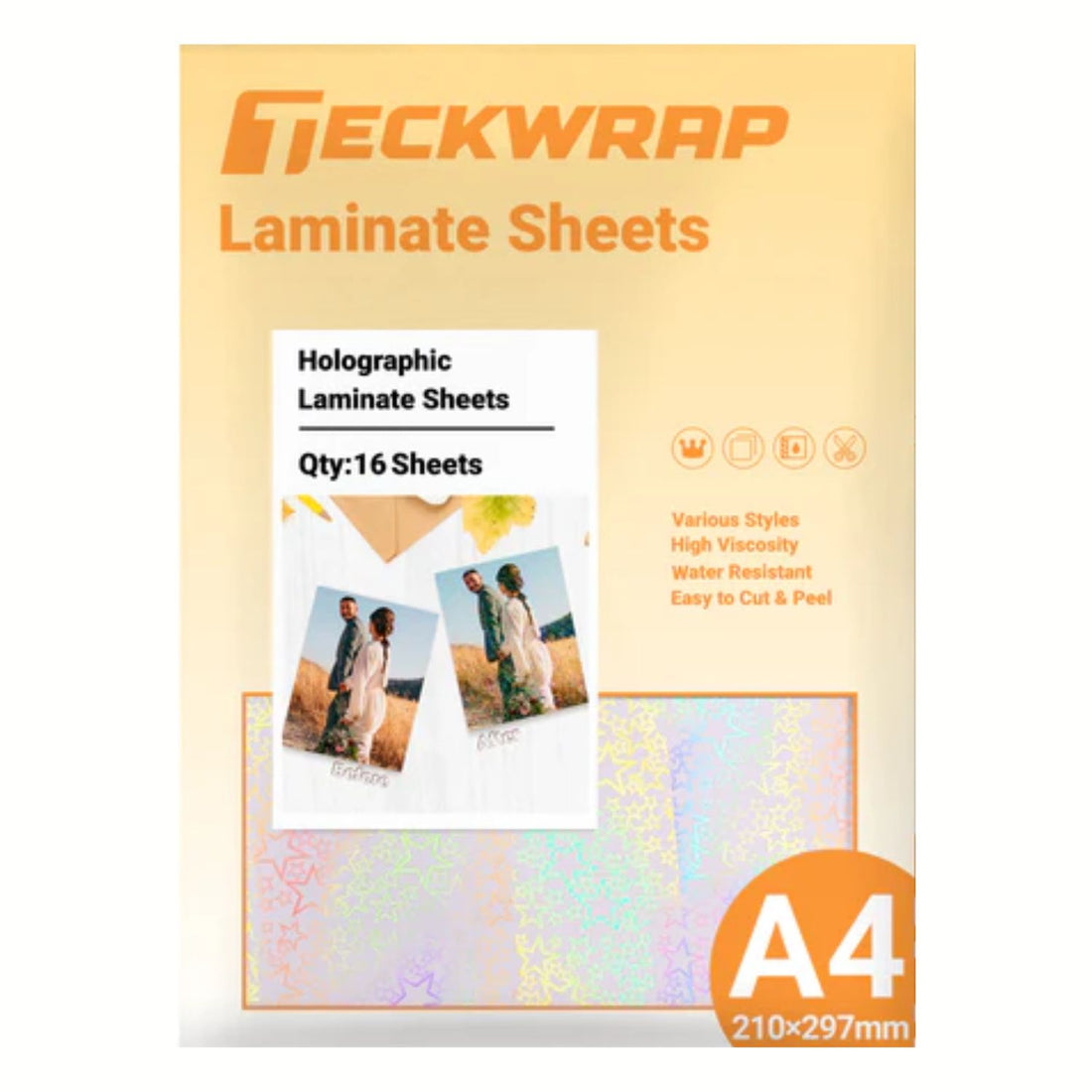 Holographic Laminate Sheet / 16 Hojas Laminado Frío Holográficas con Diseños Papel Teckwrap