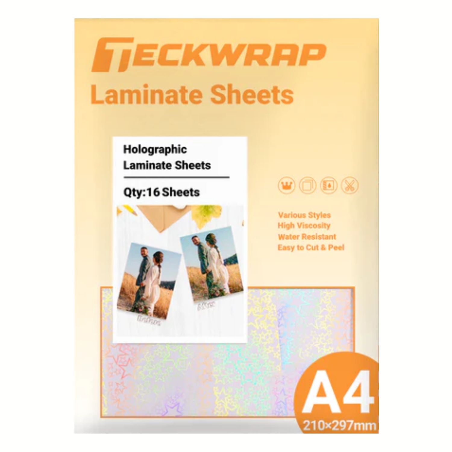 Holographic Laminate Sheet / 16 Hojas Laminado Frío Holográficas con Diseños Papel Teckwrap