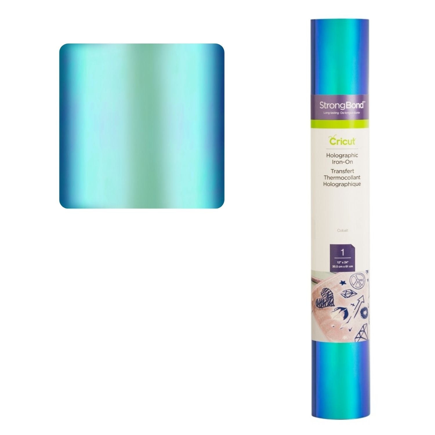 Iron-On Vinyl Roll Cobalt / Vinil Térmico para Tela Verde Azulado Holográfico Viniles Cricut