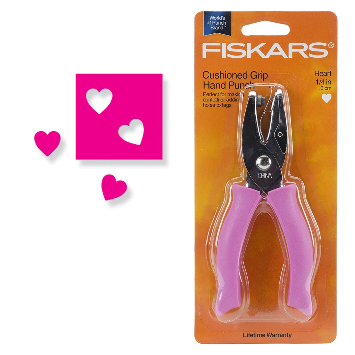 Cushioned Grip Hand Punch Heart 1/4&quot; / Perforadora de Hoyitos de Corazón 0.6 cm Perforadoras Fiskars