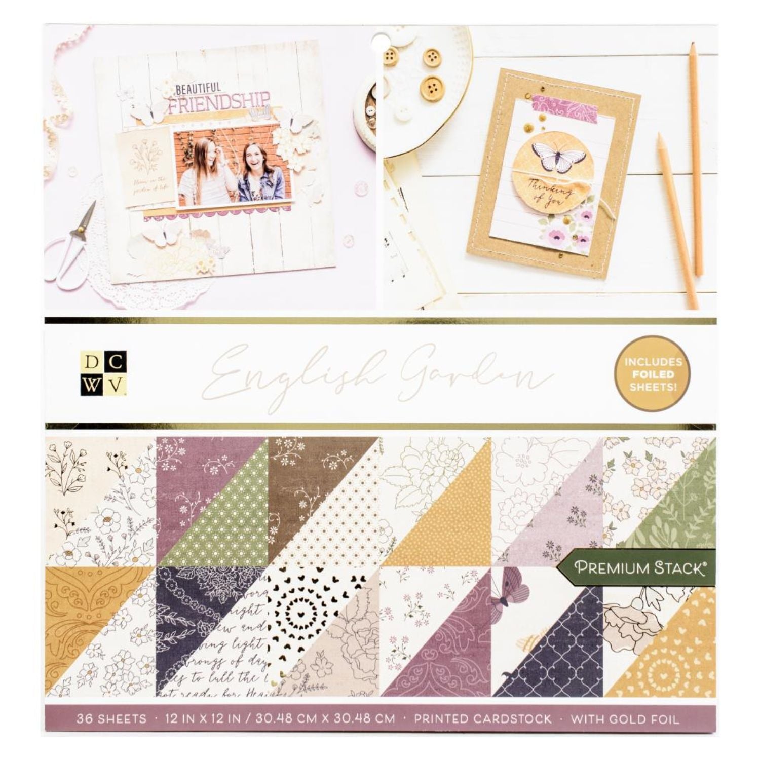 English Garden Cardstock Pack / Paquete Hojas Tonos Tierra Pastel Papel DCWV