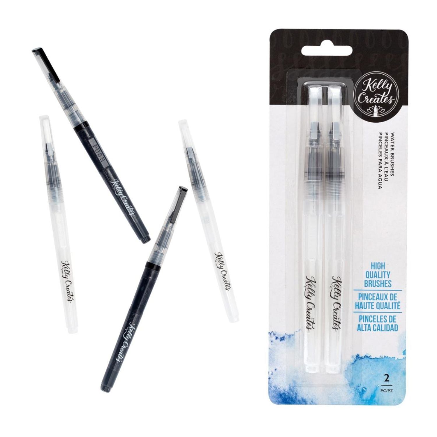Water Brush Set Fine Point / 2 Pinceles para Agua Punta Fina Caligrafía plumas Kelly Creates