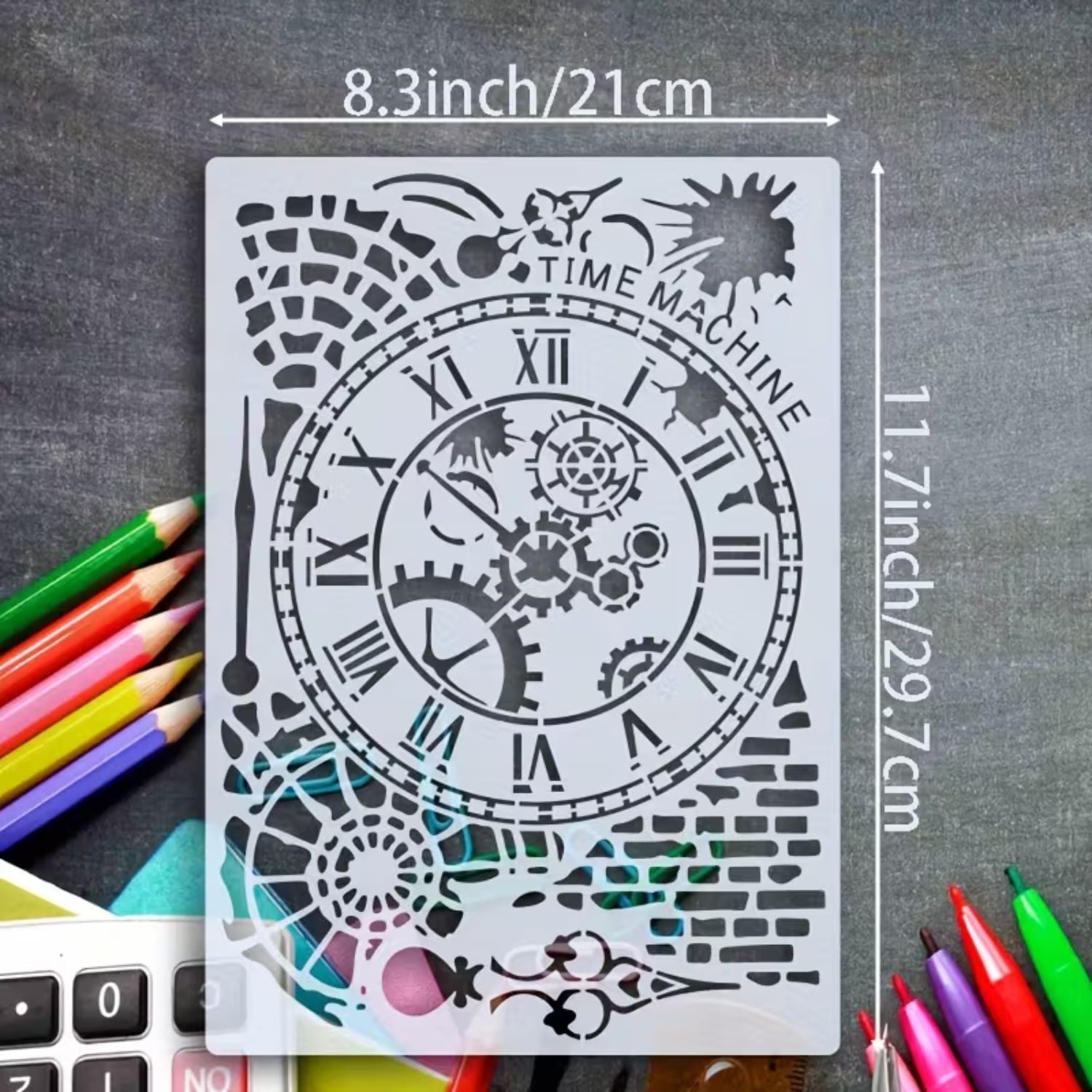 Stencil Time Machine con Engranes y Reloj Steampunk Esténciles / Plantillas Hobbees