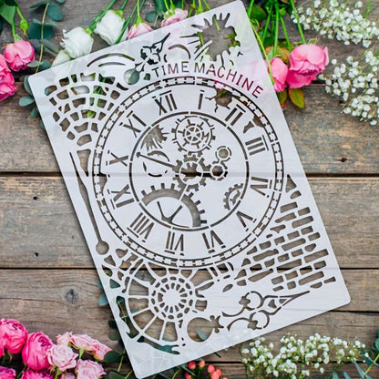 Stencil Time Machine con Engranes y Reloj Steampunk Esténciles / Plantillas Hobbees