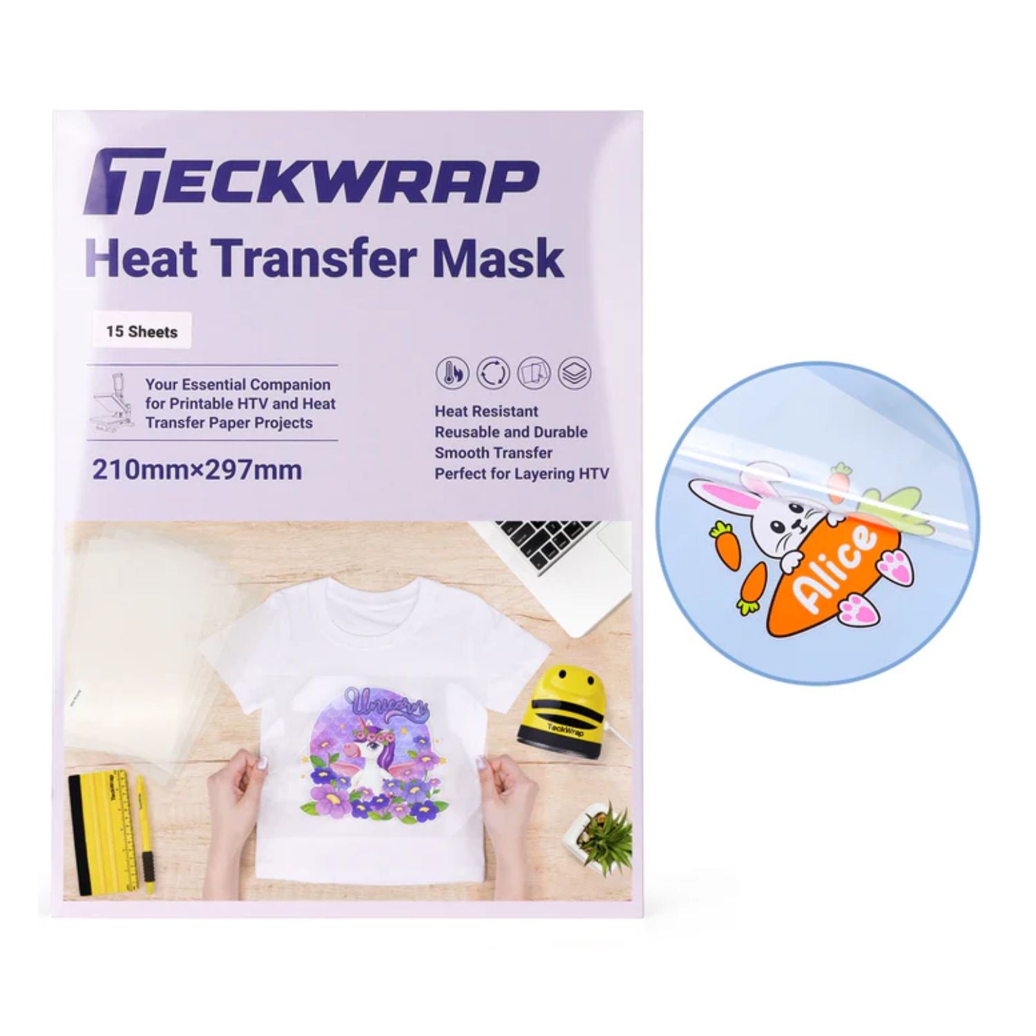 Heat Transfer Mask Sheets / 15 Hojas de Transfer Térmico Transparente Liner Viniles Teckwrap