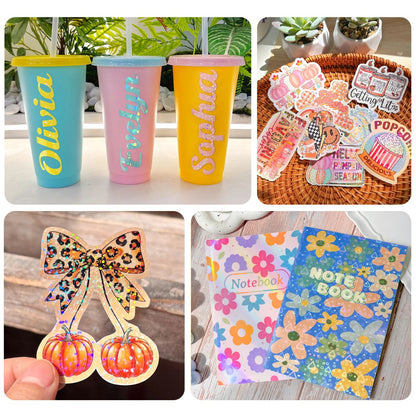 Laminate Sheets Sparkle Holographic / 50 Hojas Laminado Autoadhesivo Brillos Holo Acetato y Especializados Teckwrap