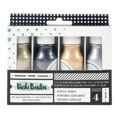 Set Acrylic Metallics Paint / Set de 4 Pinturas Acrílicas Metálicas Acrìlicos American Crafts