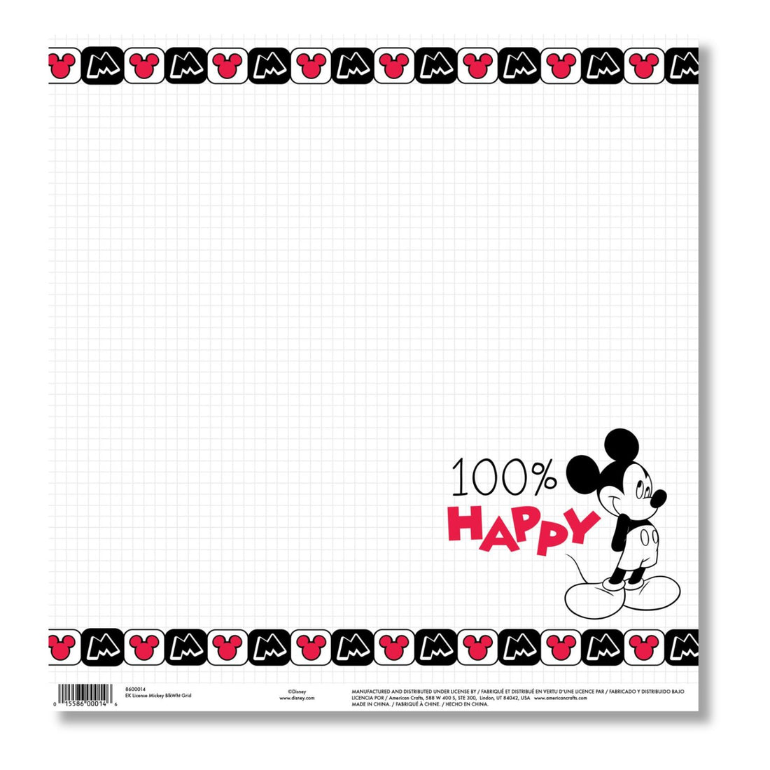 Mickey Black &amp; White Grid Cardstock 12 x 12" / Cartulina Estampada Disney Papel, Hojas Sueltas Ek Success